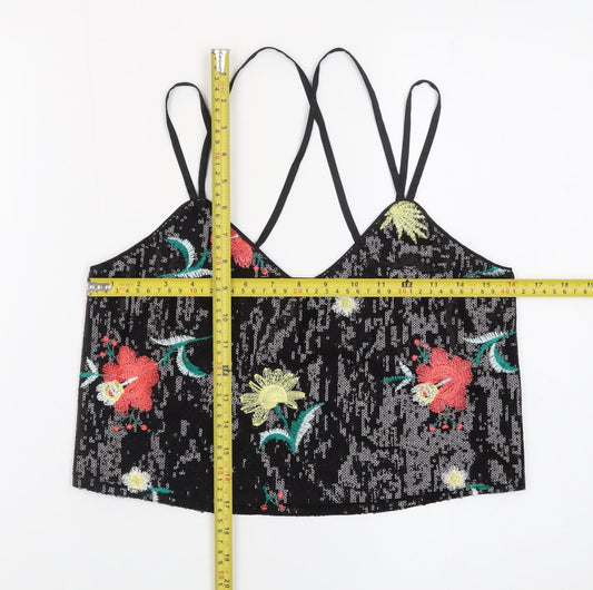 New Look Women’s Black Sequin Floral Camisole Tank Top Size 10