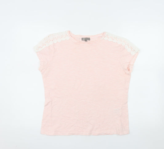 First Avenue Women's Pink Striped Crochet Shoulder T-Shirt Size M