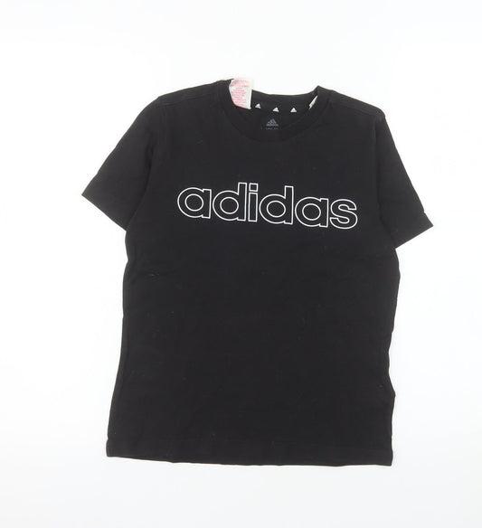 Additional front view of Adidas boys’ black cotton logo t-shirt 9-10 years short sleeve sports tee