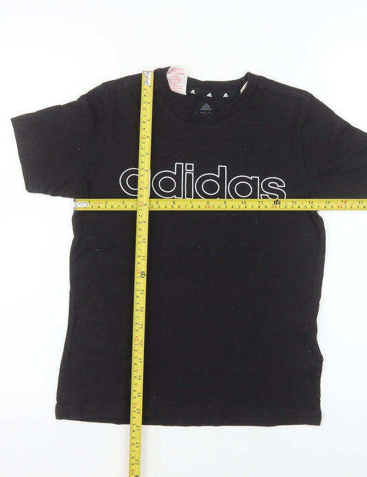 Adidas Boys Black Cotton Logo T-Shirt 9-10 Years Short Sleeve Sports Tee