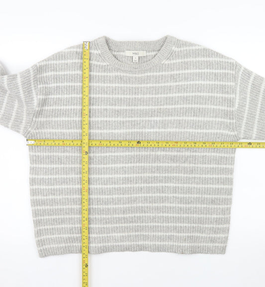 Marks and Spencer Women's Grey Striped Knit Jumper Size M