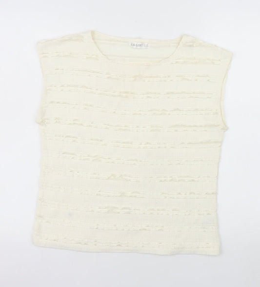 Additional front view of Gallery Women Ivory Sleeveless Ruffle Knit Blouse XS