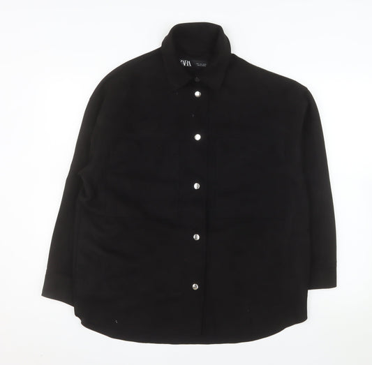 Zara Women Black Softshell Button Jacket Size S Classic Style