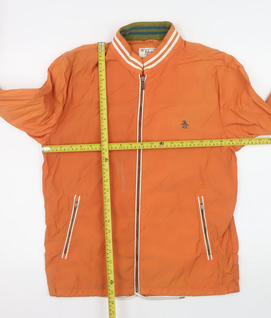 Penguin by Munsingwear Men's Orange Bomber Jacket M Nylon Cotton Full Zip