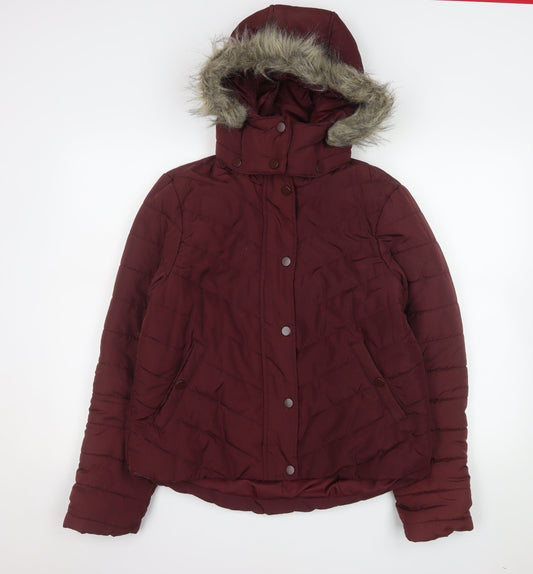 Avenue Women's Red Faux Fur Hooded Puffer Jacket Size 14