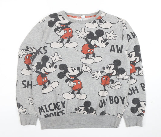 Front view of Disney Women Grey Mickey Mouse Print Pullover Sweatshirt M