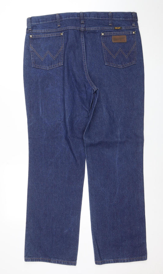 Wrangler Men Blue Straight Jeans 36x30 Cotton Denim Classic Style