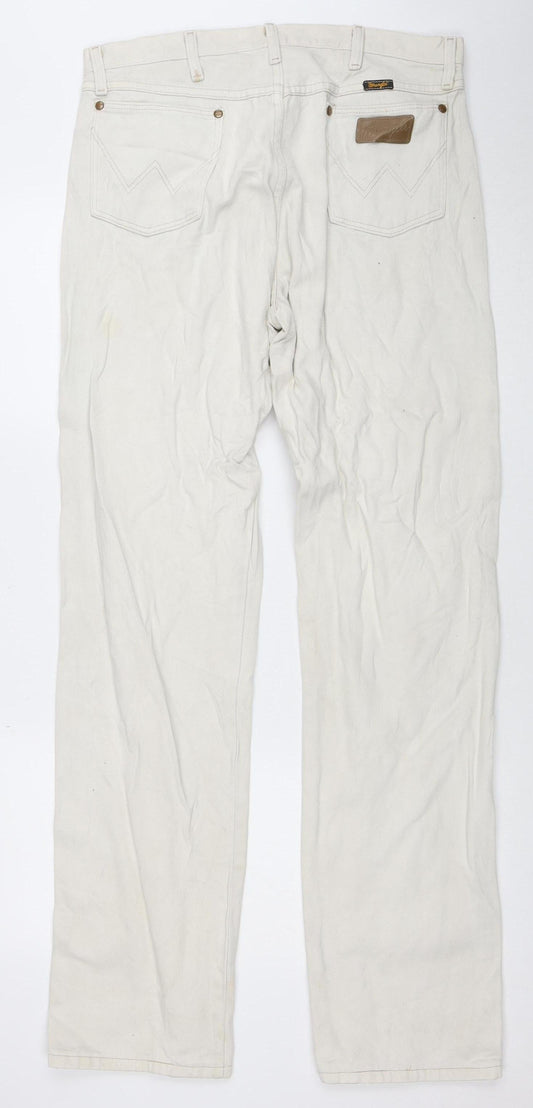 Wrangler Men's Beige Straight Jeans 35x36 100% Cotton Denim