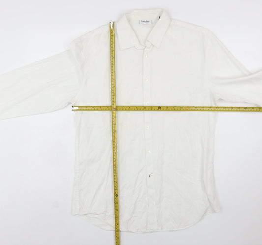 Calvin Klein Men's White Extra-Slim Fit Long Sleeve Cotton Shirt Size 16