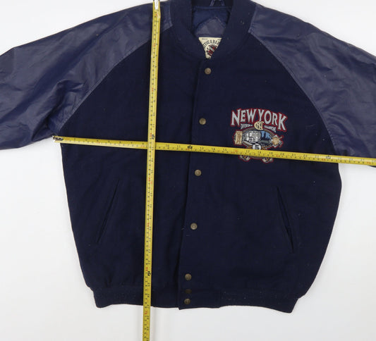 Steve & Barry's Men's Blue Varsity Jacket L Wool Acrylic PVC Retro New York