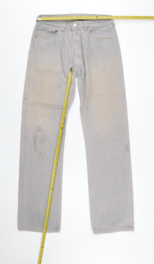 Levi's 501 Men's Grey Button Fly Straight Jeans W32 L34