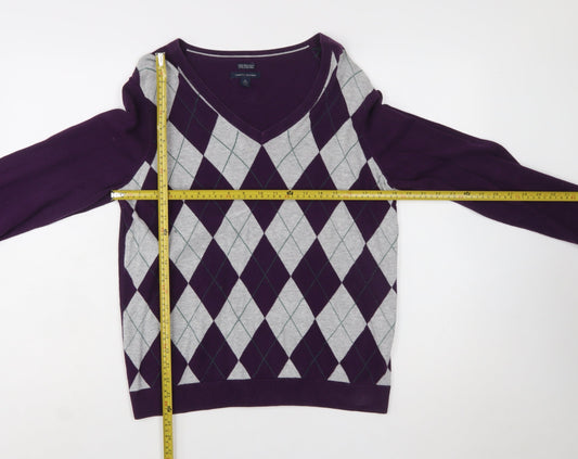Tommy Hilfiger Women’s Purple Argyle V-Neck Cotton Jumper XL