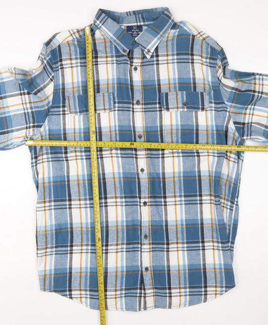 George Men’s Blue Check Flannel Button-Up Shirt 2XL Regular Fit