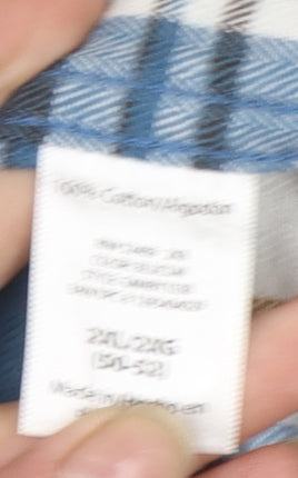 George Men’s Blue Check Flannel Button-Up Shirt 2XL Regular Fit