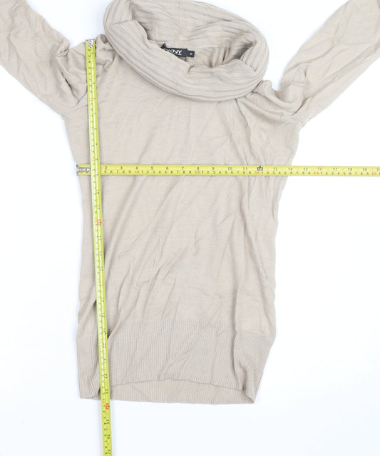 DKNY Women Beige Roll Neck Long Sleeve Wool Knit Top XS