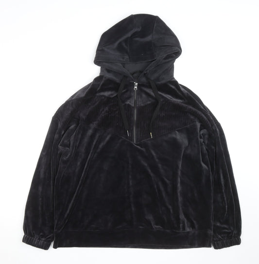 Dunnes Stores Women’s Black Velour Hooded 1/4 Zip Pullover Jumper Size 16