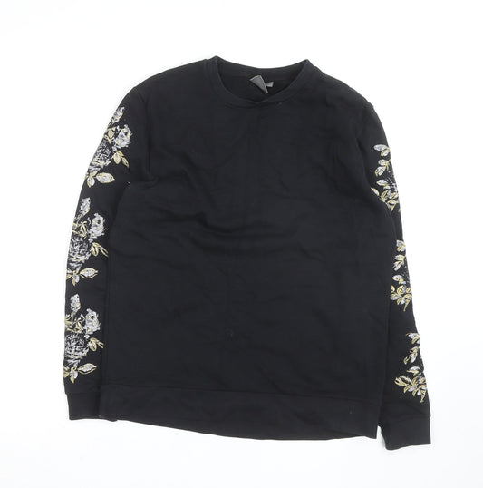 Additional front view of ASOS Women's Black Embroidered Floral Cotton Sweatshirt, size M