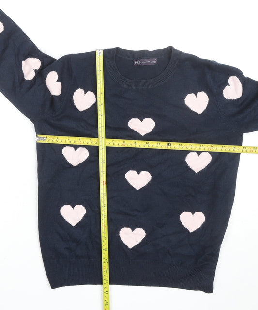 Marks and Spencer Women Blue Heart Knit Pullover Jumper Size 10