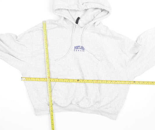 H&M Divided Womens Grey Pullover Hoodie L Portland Oregon Print