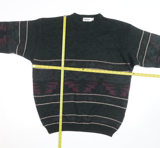 Minister Men's Green Wool Geometric Knit Pullover Jumper XL