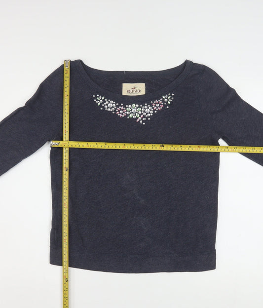 Hollister Women Navy Blue Medium Pullover Sweatshirt with Jewel Accents