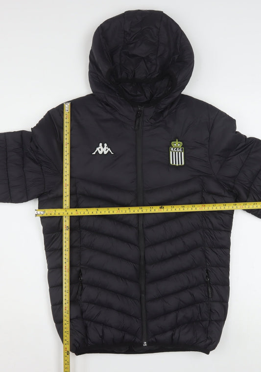 Kappa Boys Black Hooded Puffer Jacket 14 Years 164cm Winter Lined Full Zip