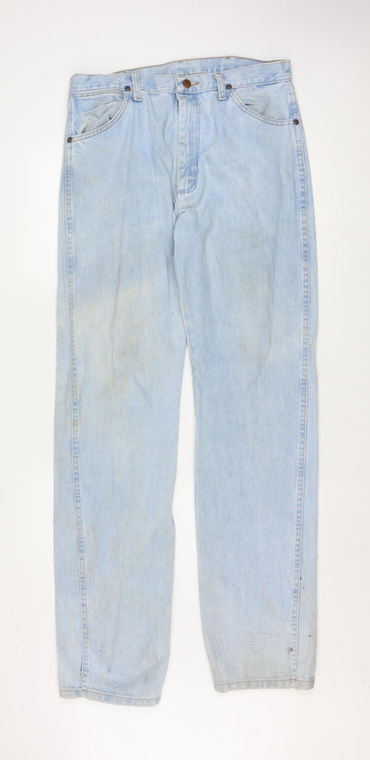 Wrangler Men Blue 34x36 Straight Fit Light Wash Denim Jeans