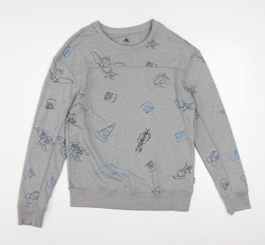 Front view of Disney Women Grey Sweatshirt Small Pullover Crew Neck Mickey Print