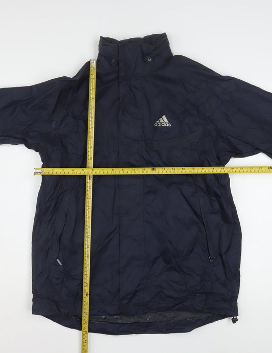 Adidas Boys Blue Windbreaker Jacket 14-16 Years Hooded Zip Lined Sports