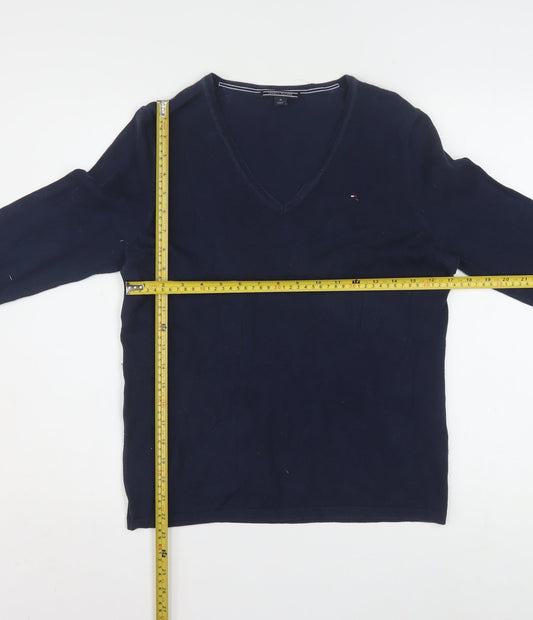Tommy Hilfiger Men's Blue V-Neck Cotton Knit Jumper M