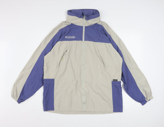 Columbia Women's Beige Blue Windbreaker Jacket Size L Lightweight