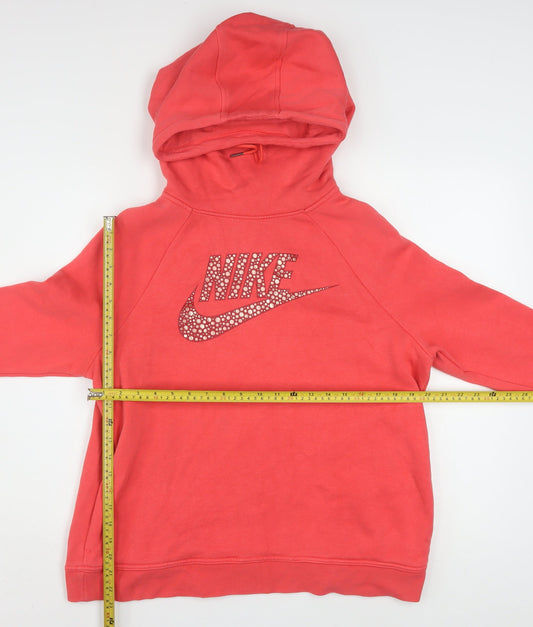 Nike Women’s Pink Rhinestone Logo Pullover Hoodie Size L