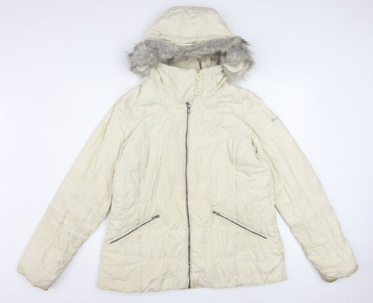 Columbia Women Ivory Hooded Puffer Jacket L Thermal Coil Winter Coat