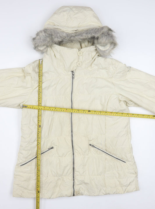 Columbia Women Ivory Hooded Puffer Jacket L Thermal Coil Winter Coat