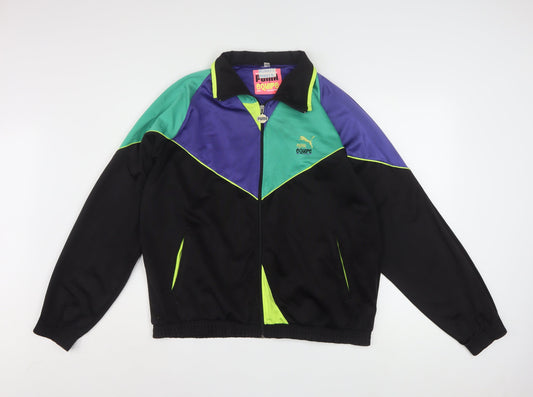Puma Women Black Purple Green Bomber Jacket Size 12 Polyester Colourblock
