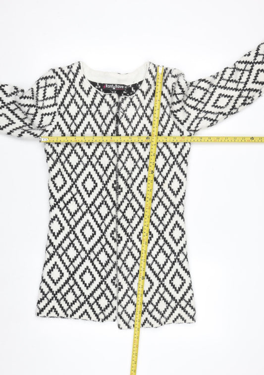Rant & Rave Women's Black & White XS Geometric Knit Cardigan