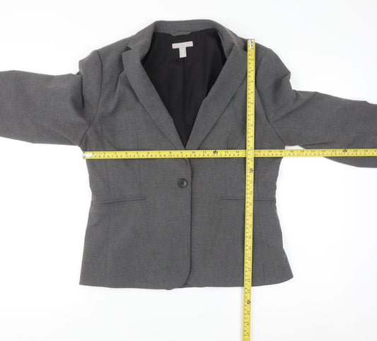 H&M Women Grey One-Button Suit Jacket Size 12 Classic Fit