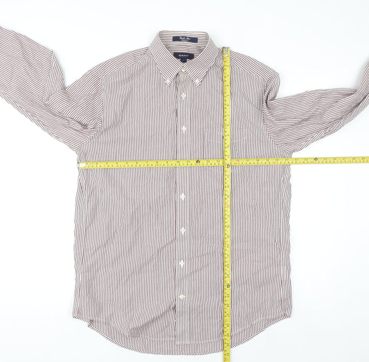 GANT Men's Brown Striped Button-Down Long Sleeve Regular Fit Shirt L