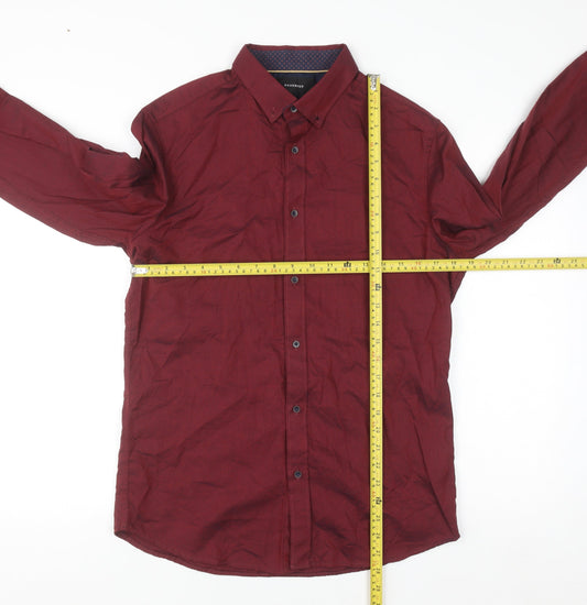 Reserved Men's Red Slim Fit Button-Up Long Sleeve Cotton Shirt M