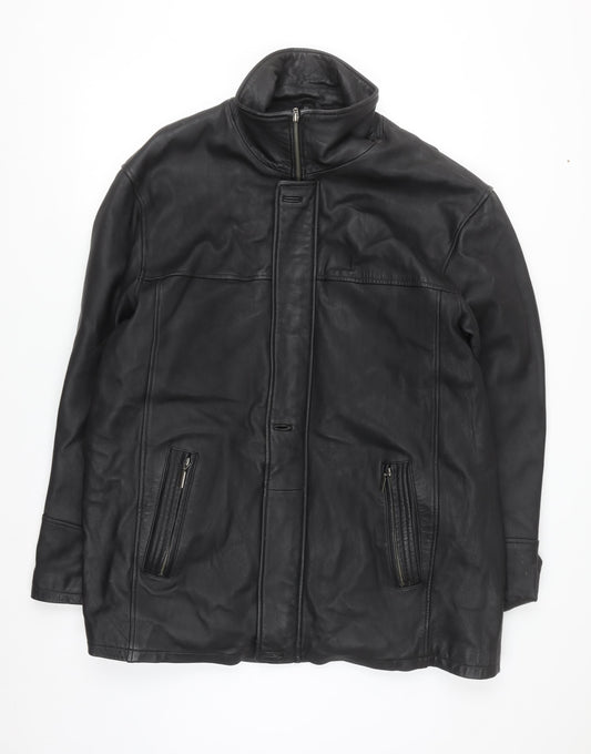 Morena Men's Black Leather Mid-Length Zip Jacket XXL
