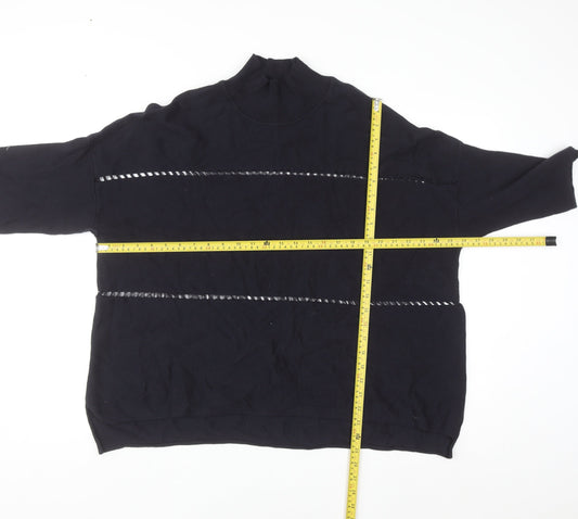 French Connection Women's Black XL Mock Neck Cotton Jumper
