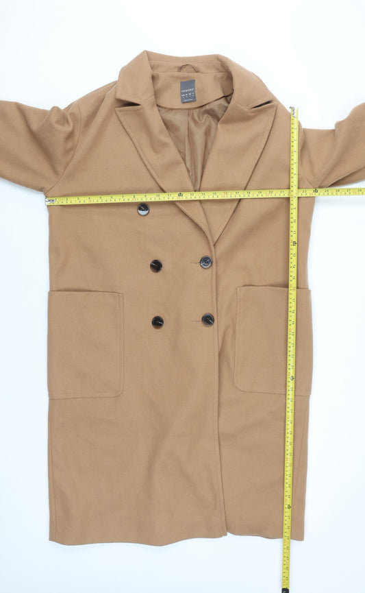 Primark Women’s Beige Long Overcoat Size 16 Classic Lined Button Style