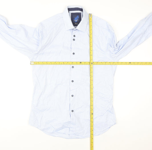 Benetti Luxury Men's Blue Check Slim Fit Cotton Long Sleeve Shirt 16.5in
