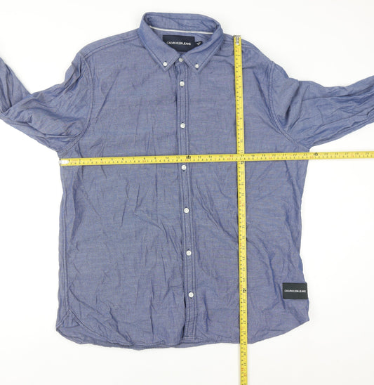 Calvin Klein Jeans Men's Blue Button-Down Long Sleeve Cotton Shirt XL