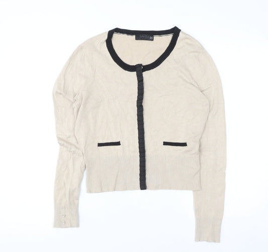 Savida Women’s Beige Black Trim Cardigan UK 12 Long Sleeve Knitwear