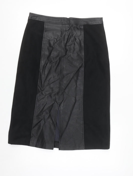 Oasis Womens Black Faux Leather Pencil Skirt Size 10 Lined Knee Length