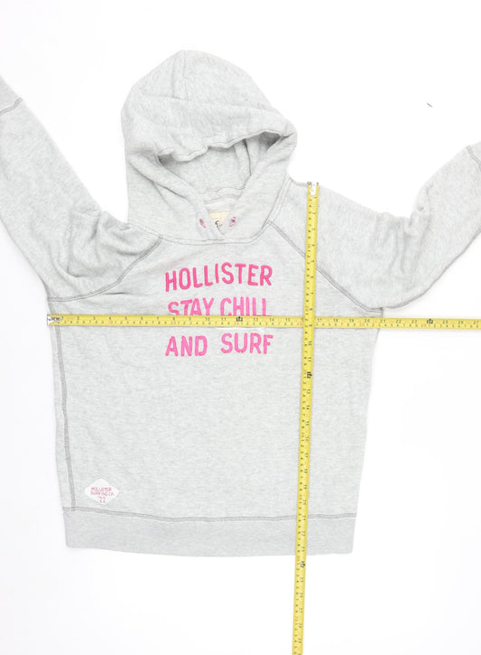 Hollister Women's Grey Hoodie Medium Stay Chill Surf Graphic
