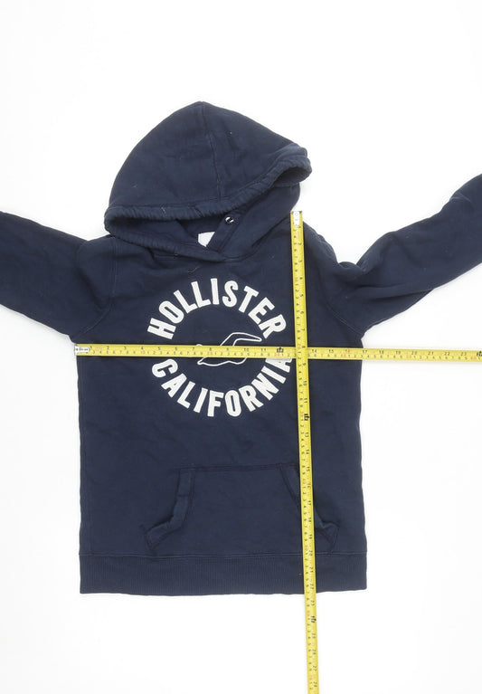 Hollister Women Navy Blue Pullover Hoodie XS Cotton Blend Logo Casual