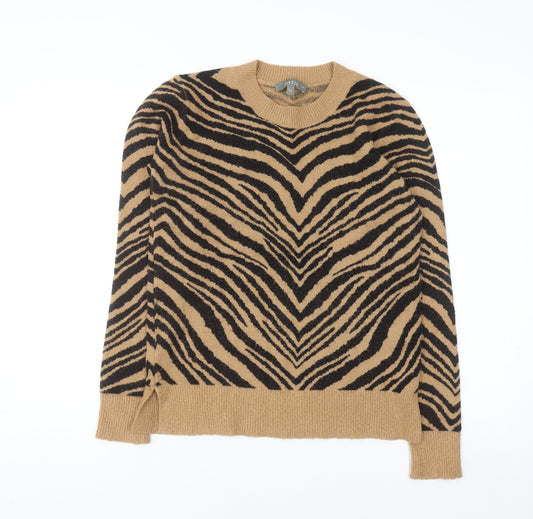 Oasis Women Brown Animal Print Crew Neck Pullover Jumper M