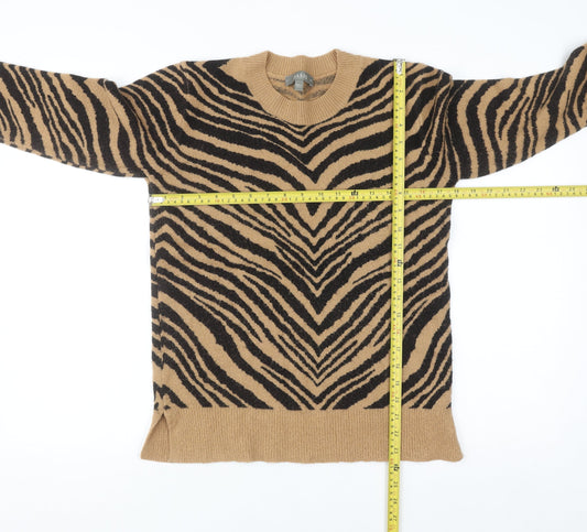 Oasis Women Brown Animal Print Crew Neck Pullover Jumper M